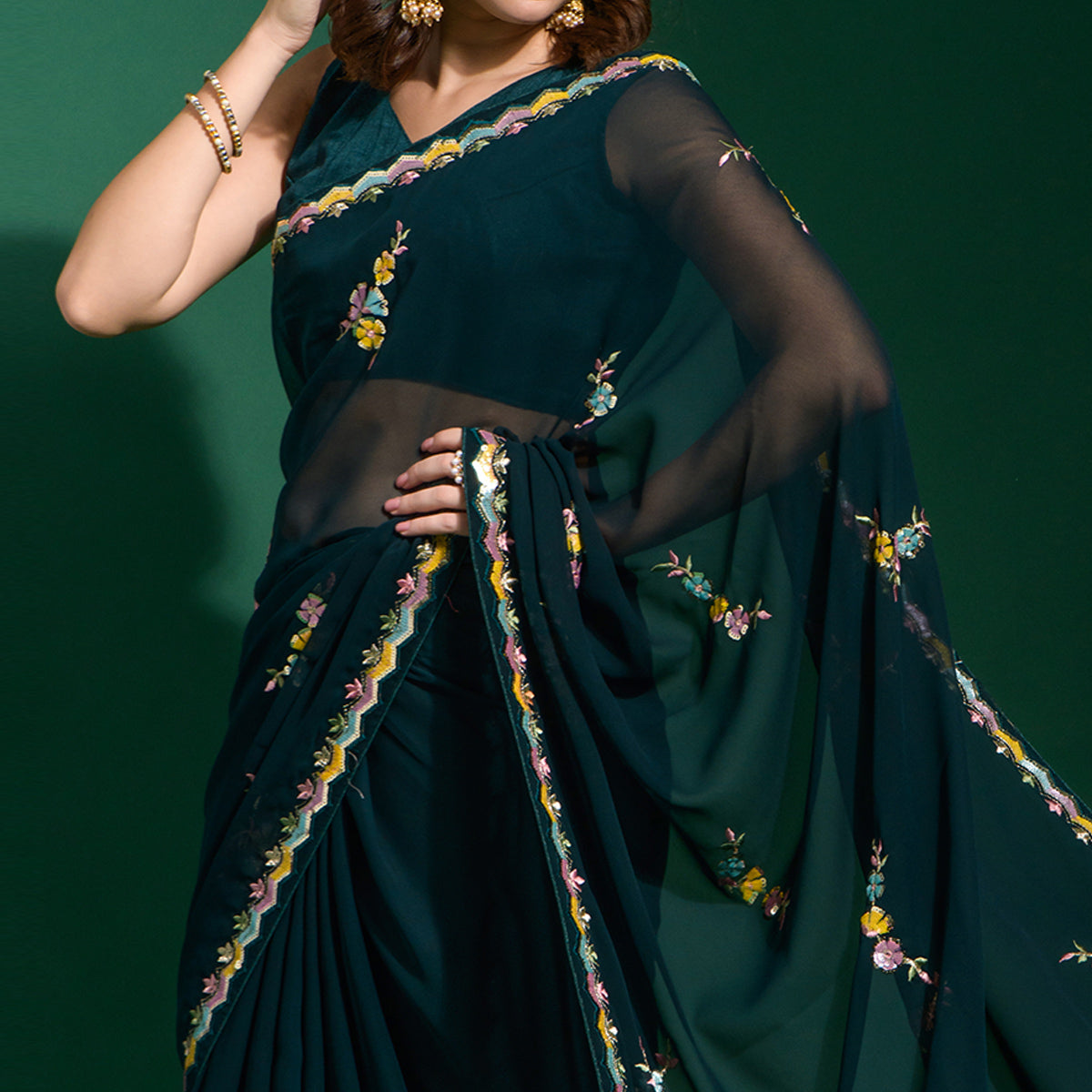 Blue Sequins Embroidered Georgette Saree