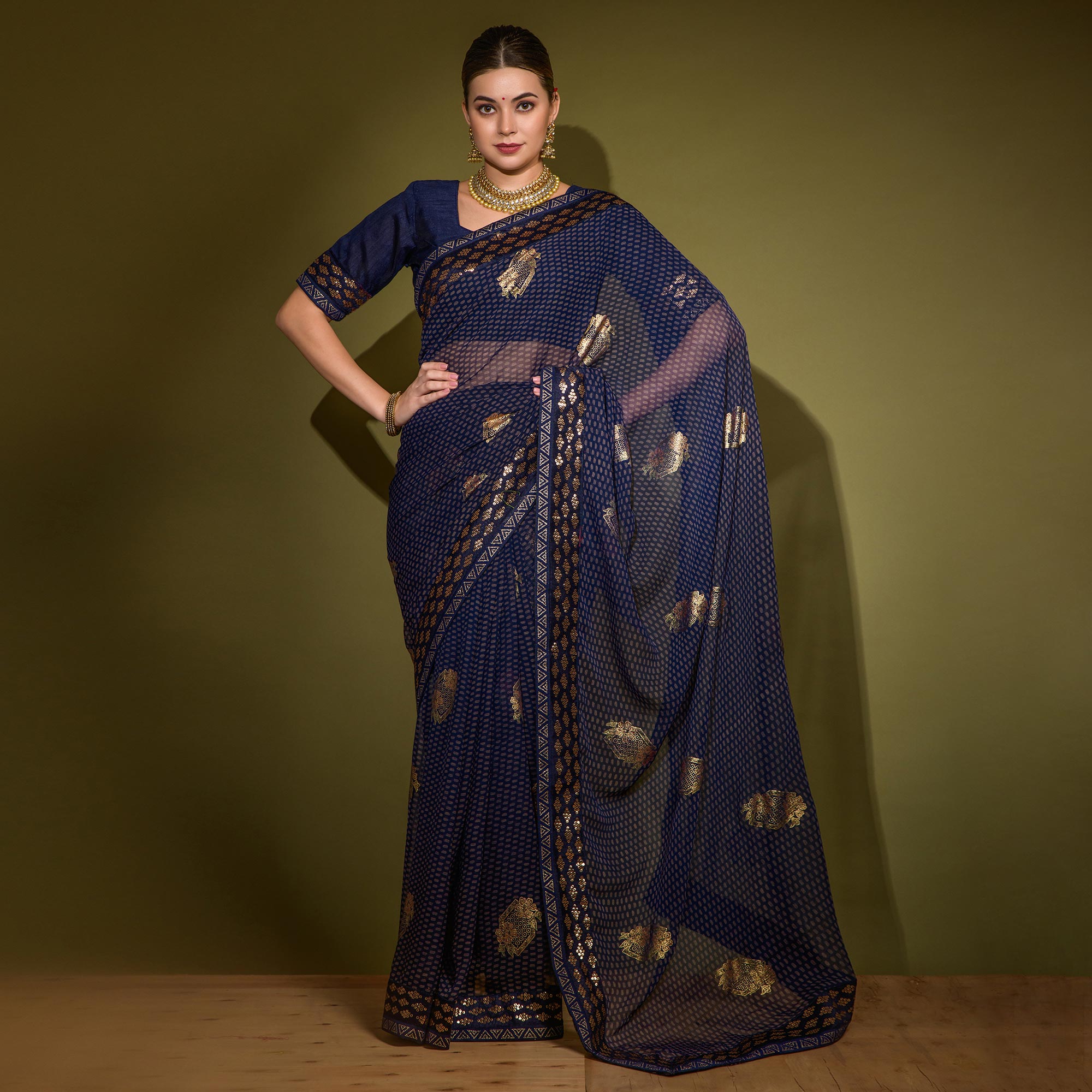 Blue Foil Printed Georgette Saree
