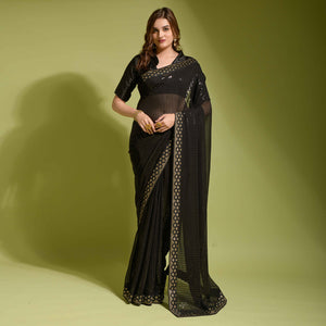 Black Sequins Embroidered Georgette Saree