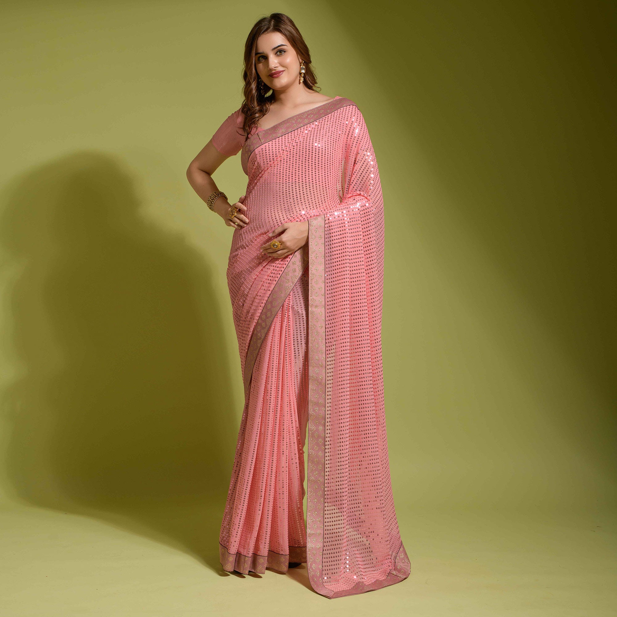 Pink Sequins Embroidered Georgette Saree