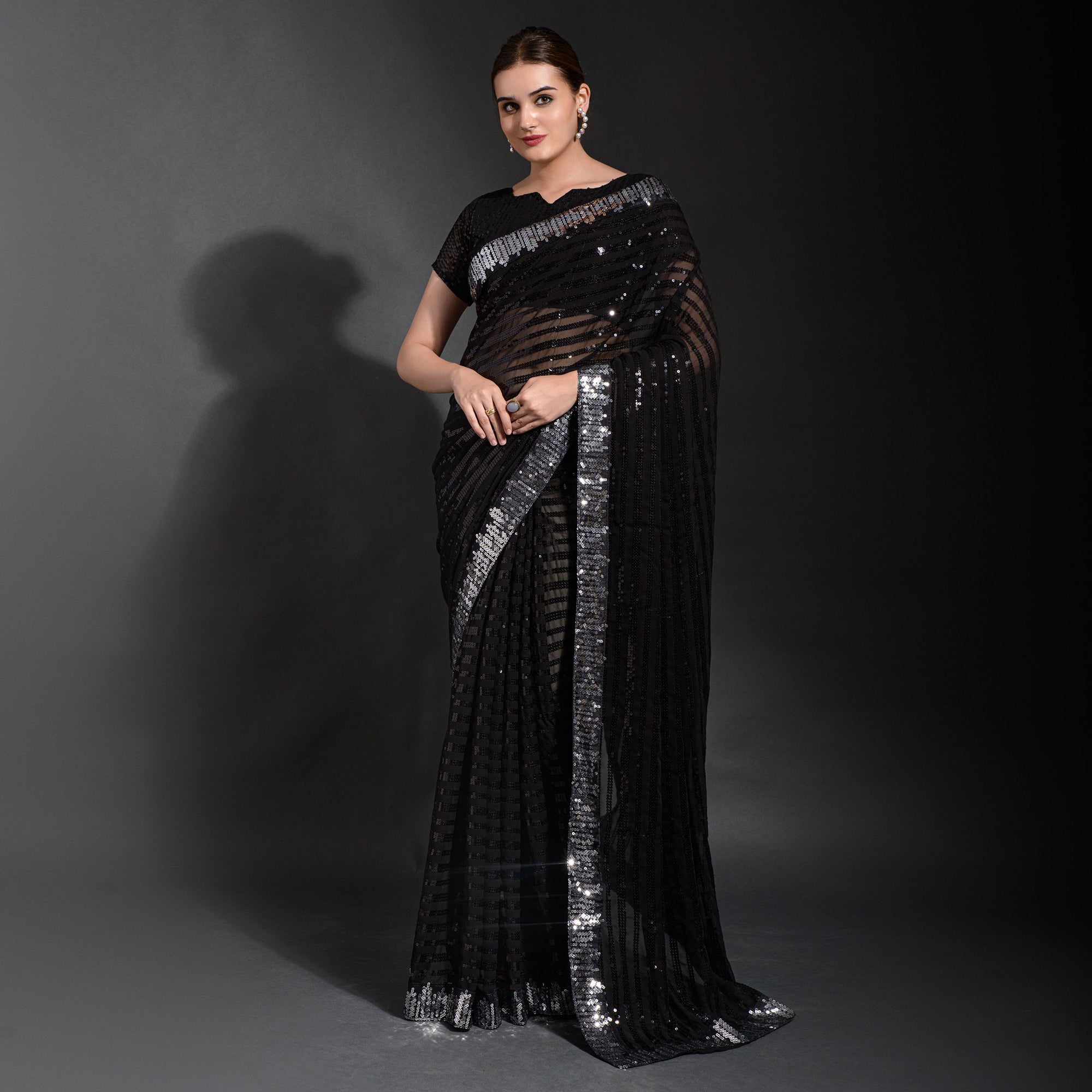 Black Sequins Embroidered Georgette Saree