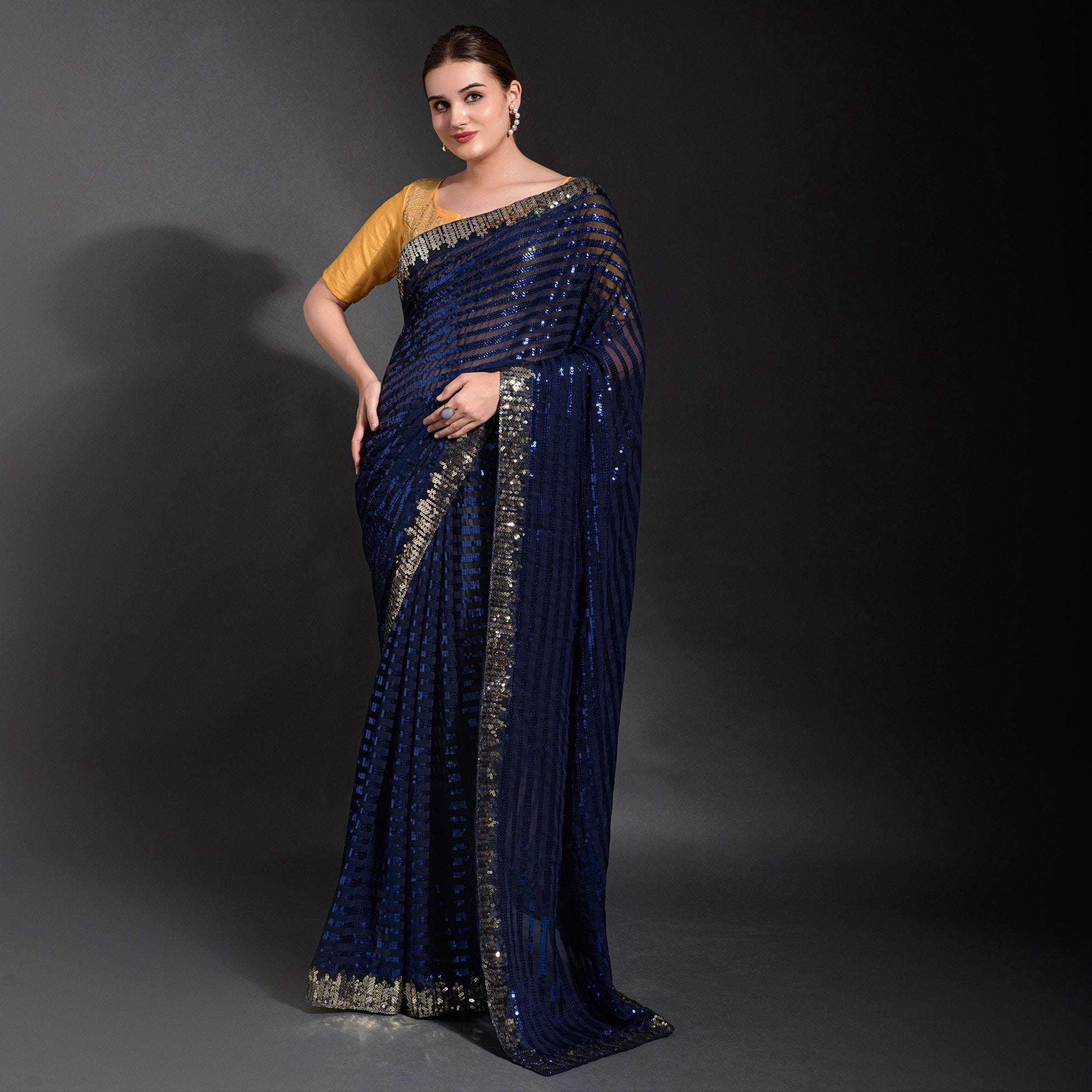 Blue Sequins Embroidered Georgette Saree