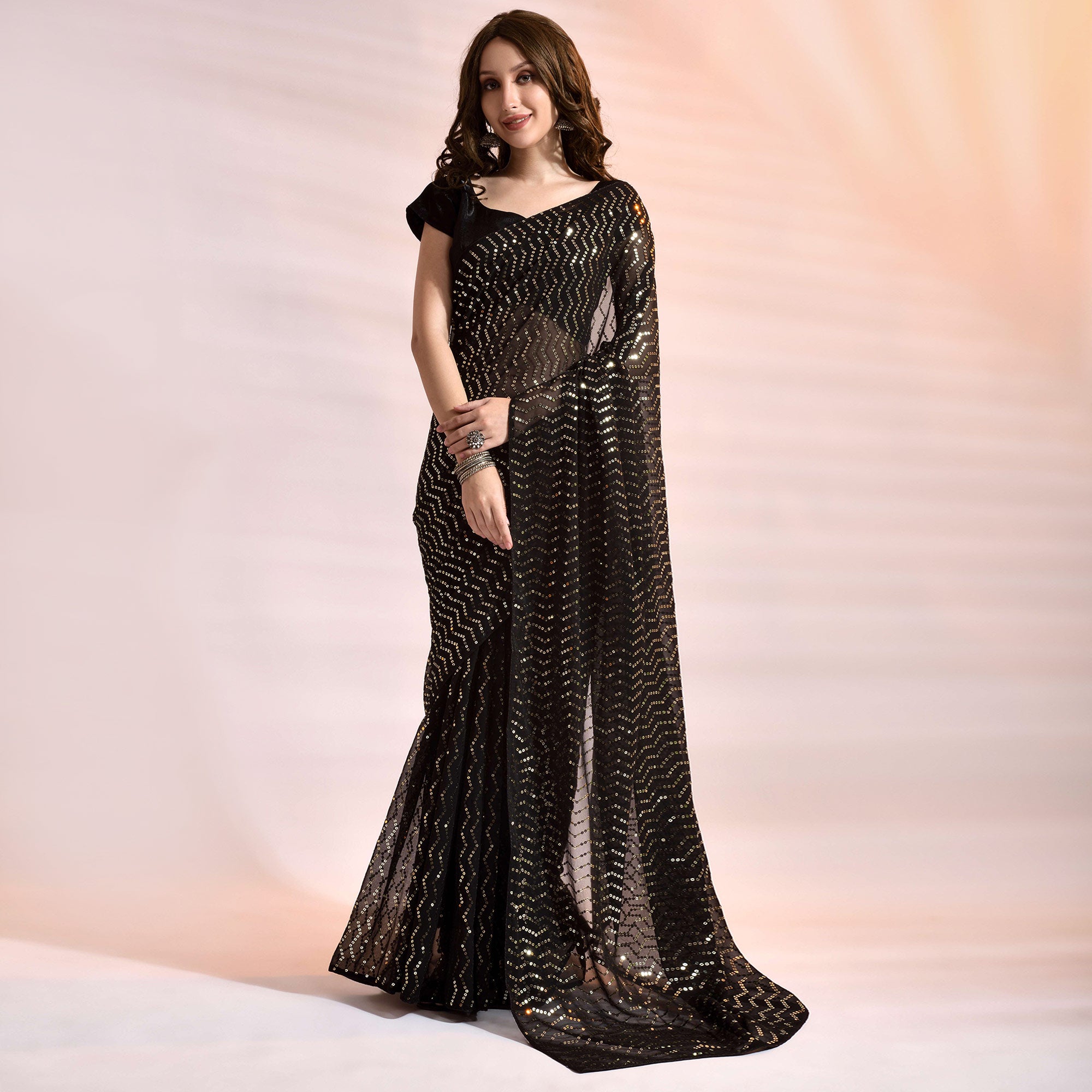 Black Sequins Embroidered Georgette Saree