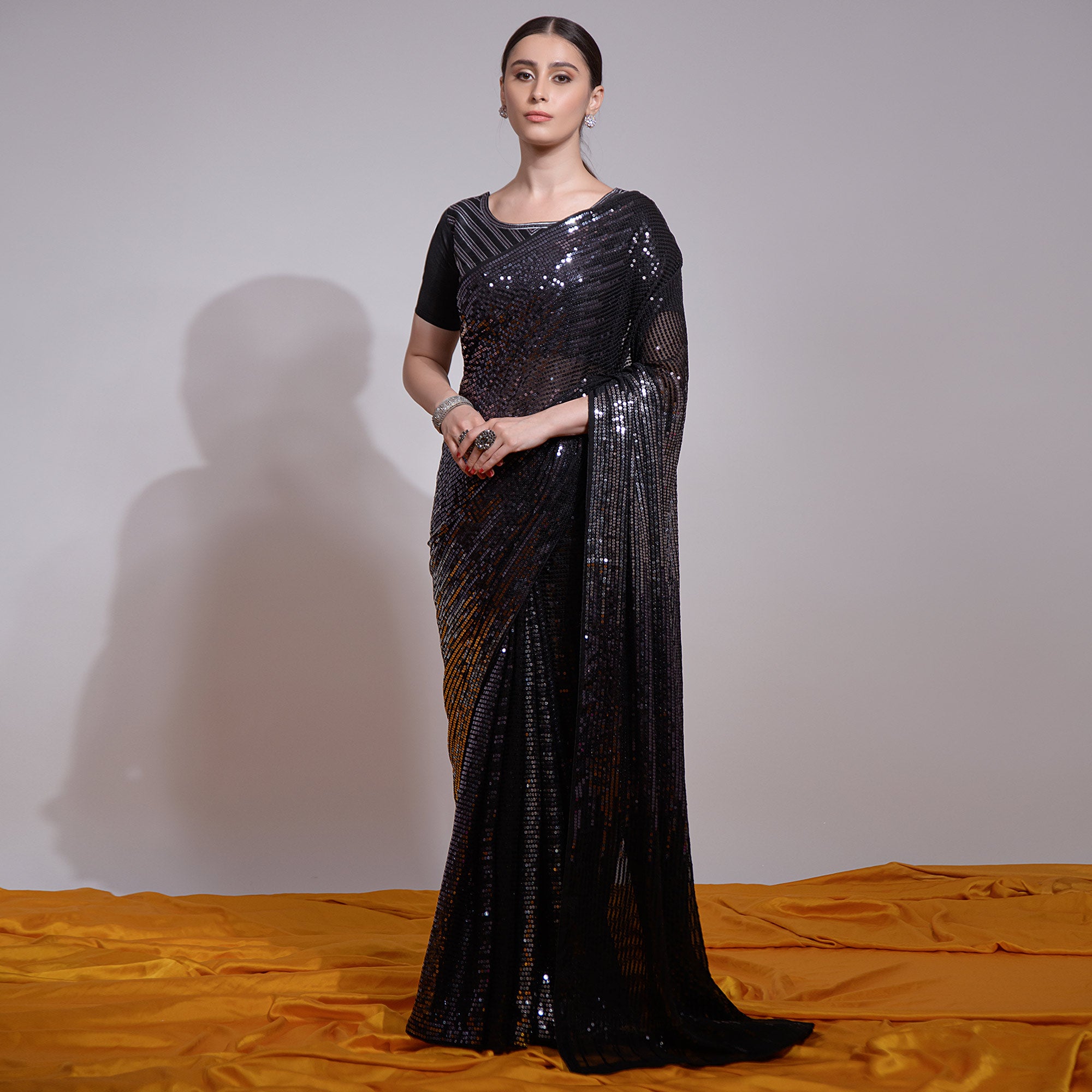 Black Sequins Embroidered Georgette Saree