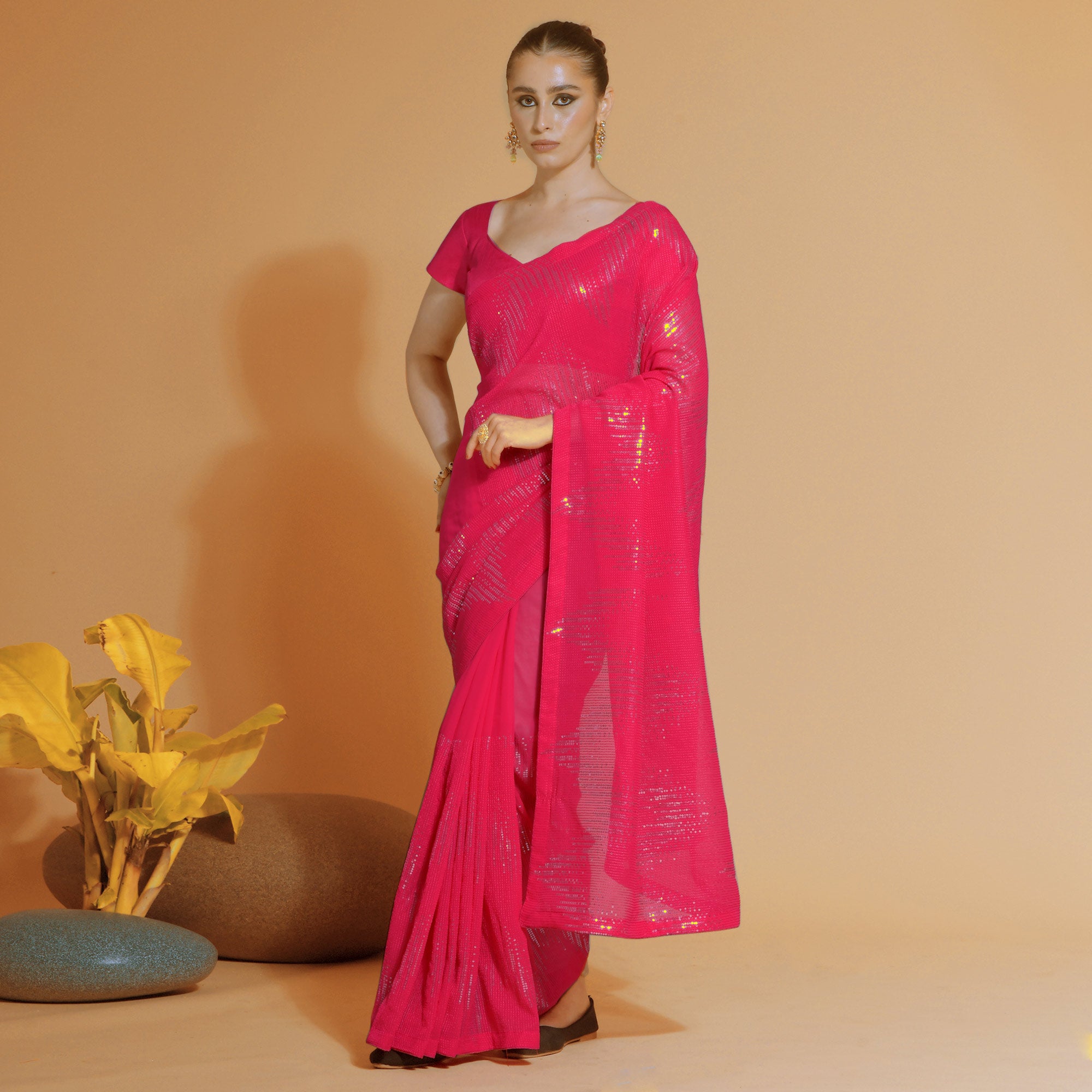 Pink Sequins Embroidered Georgette Saree