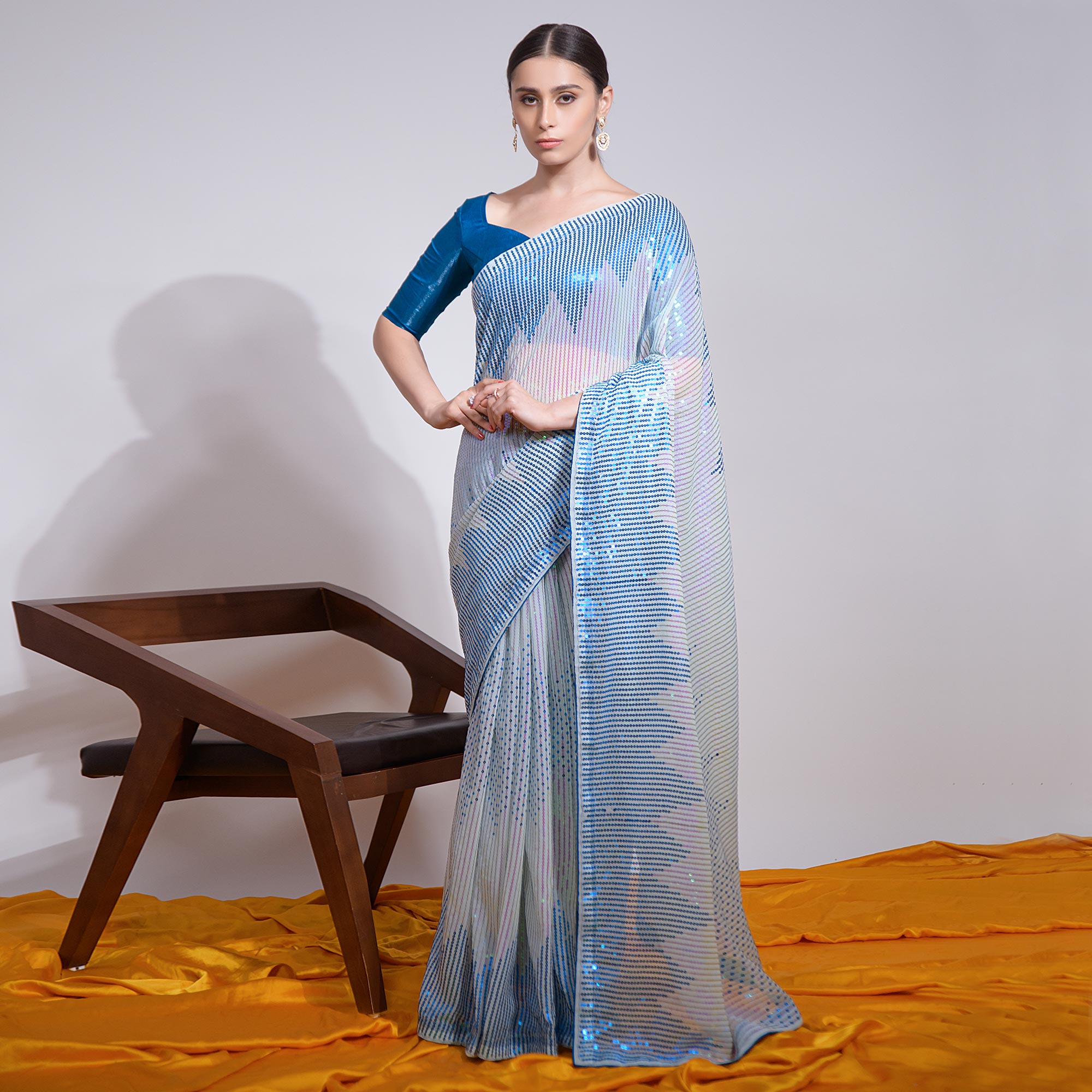 Blue Sequins Embroidered Georgette Saree