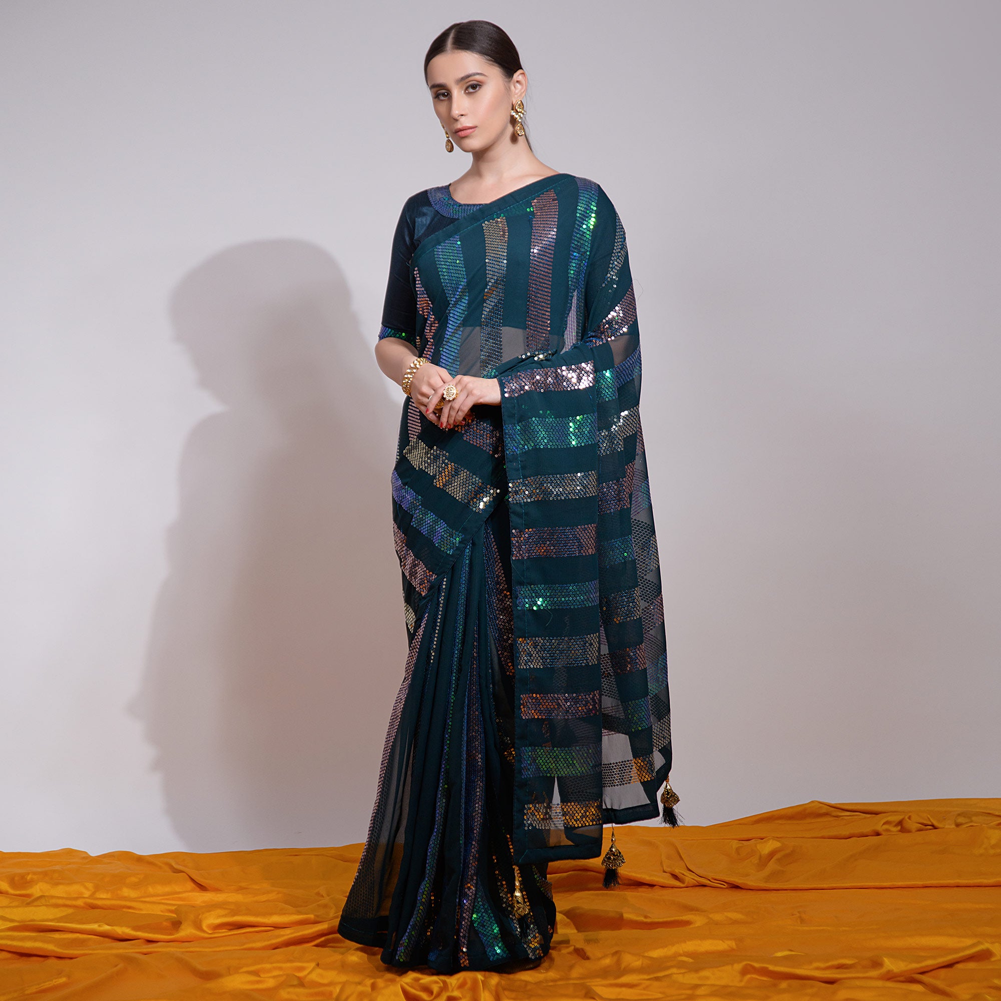 Blue Sequins Embroidered Georgette Saree