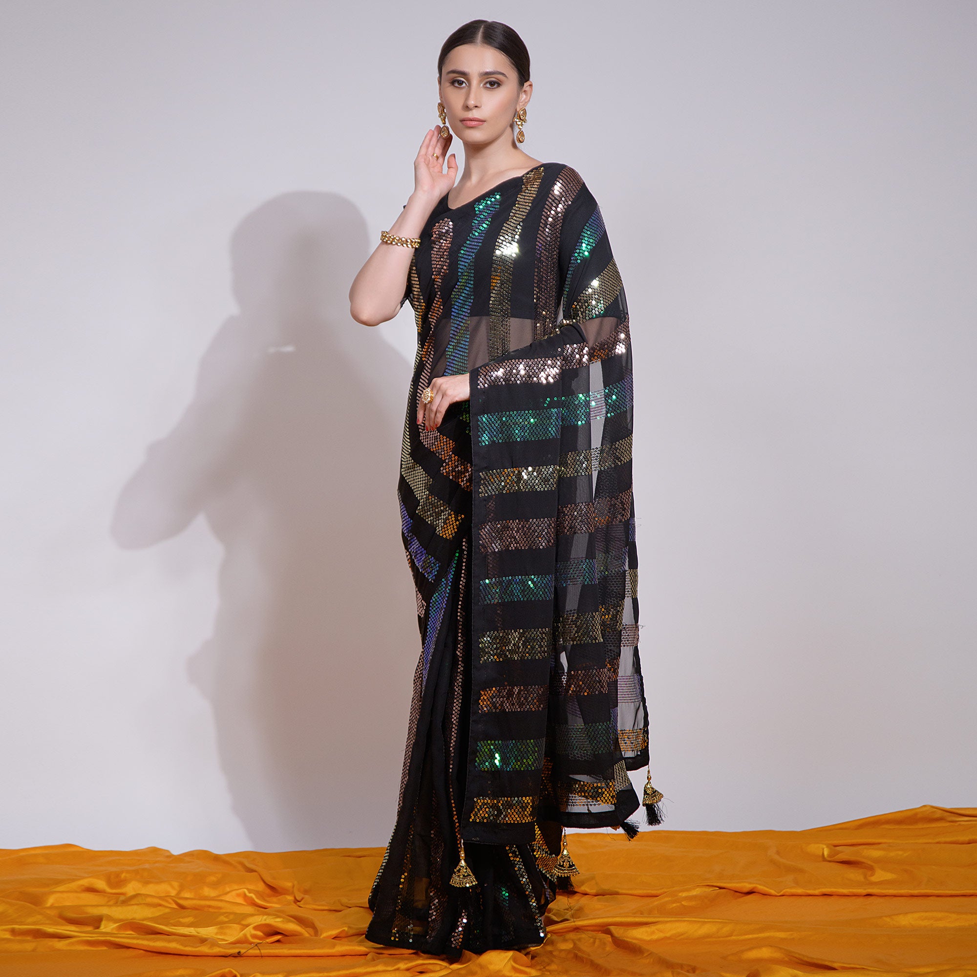 Black Sequins Embroidered Georgette Saree