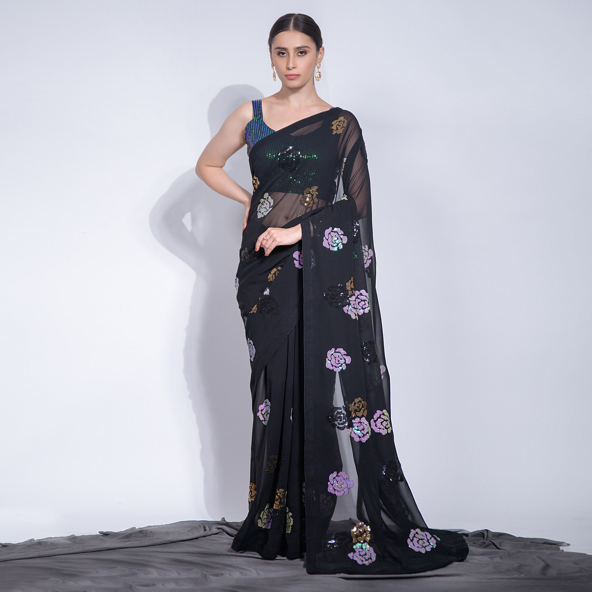 Black Sequins Embroidered Georgette Saree