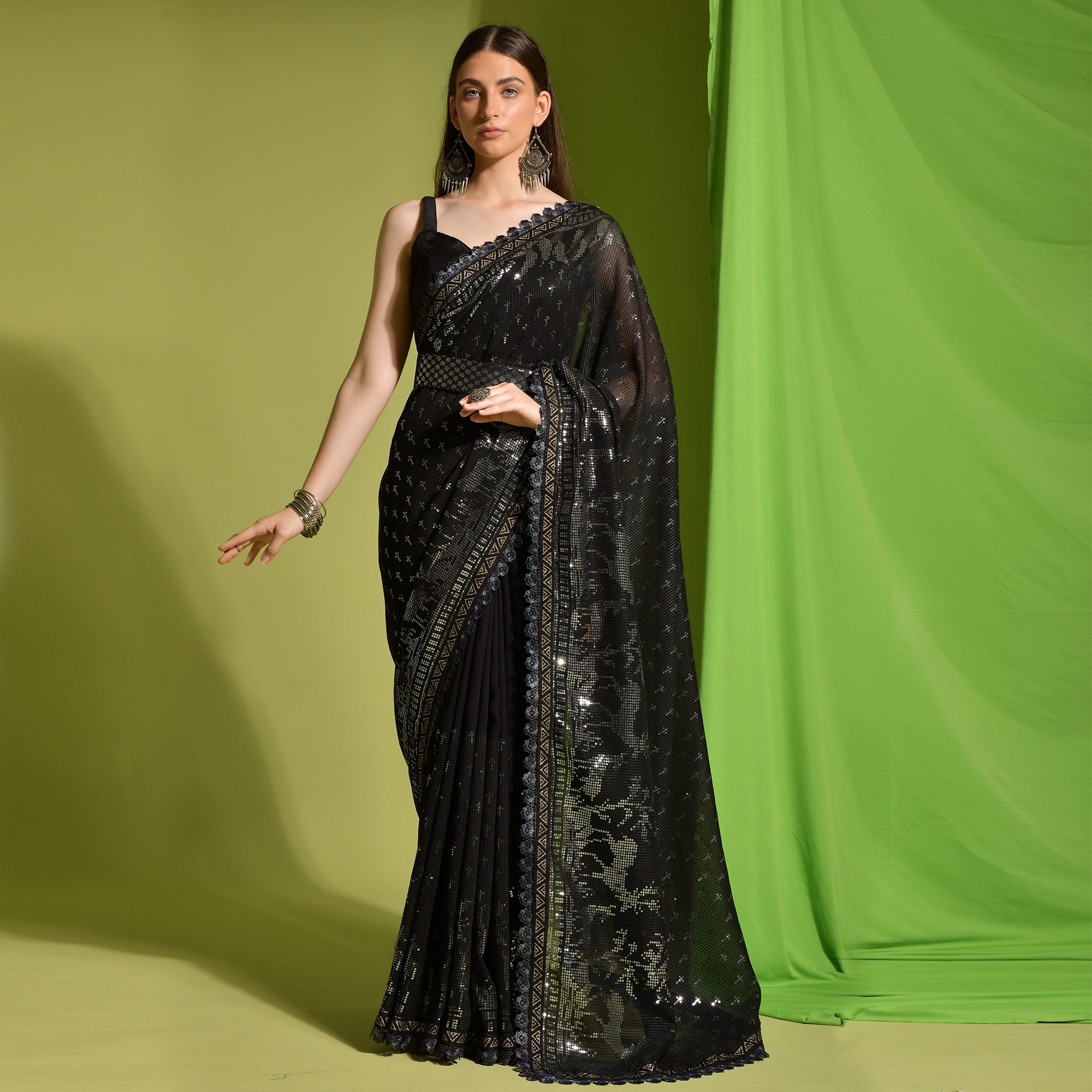 Black Sequins Embroidered Georgette Saree