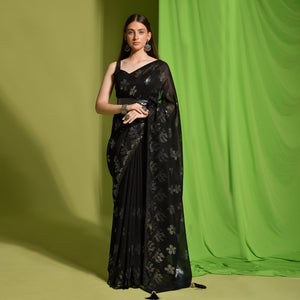 Black Sequins Embroidered Georgette Saree