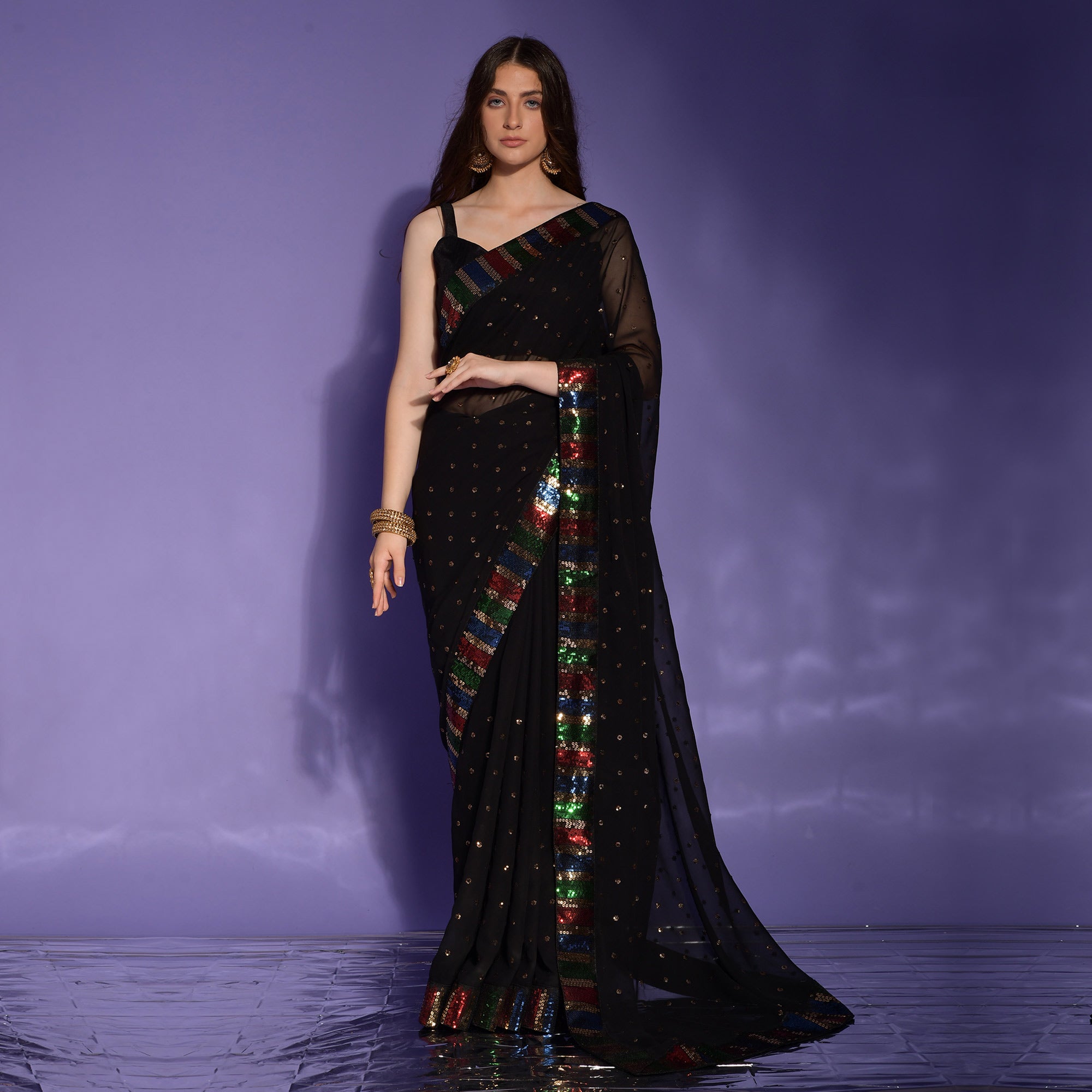 Black Sequins Embroidered Georgette Saree