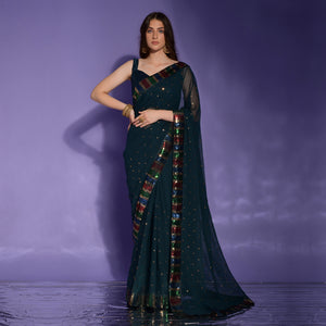 Blue Sequins Embroidered Georgette Saree