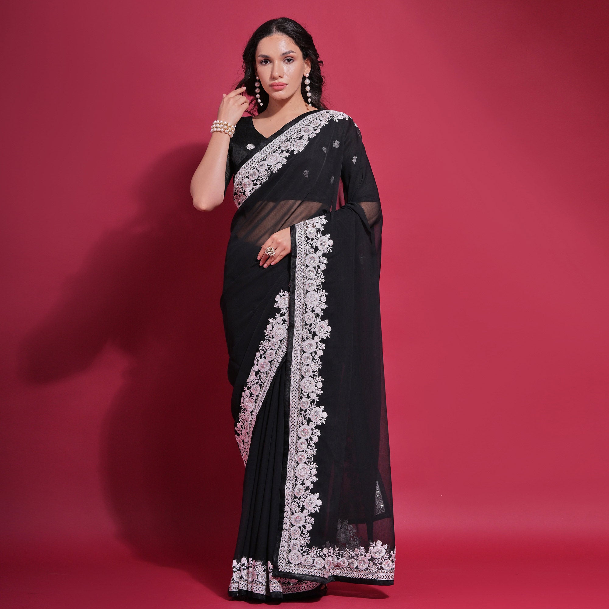 Black Embroidered Georgette Saree