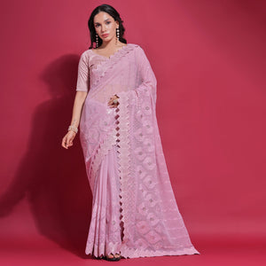 Pink Sequins Embroidered Georgette Saree
