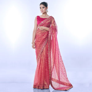 Pink Sequins Embroidered Net Saree
