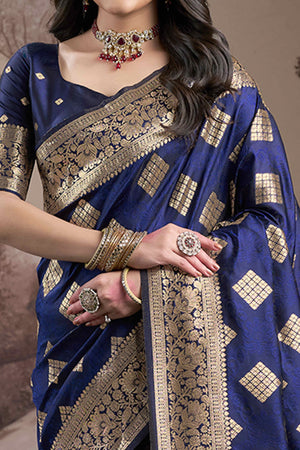 Navy Blue Woven Jacquard Silk Saree