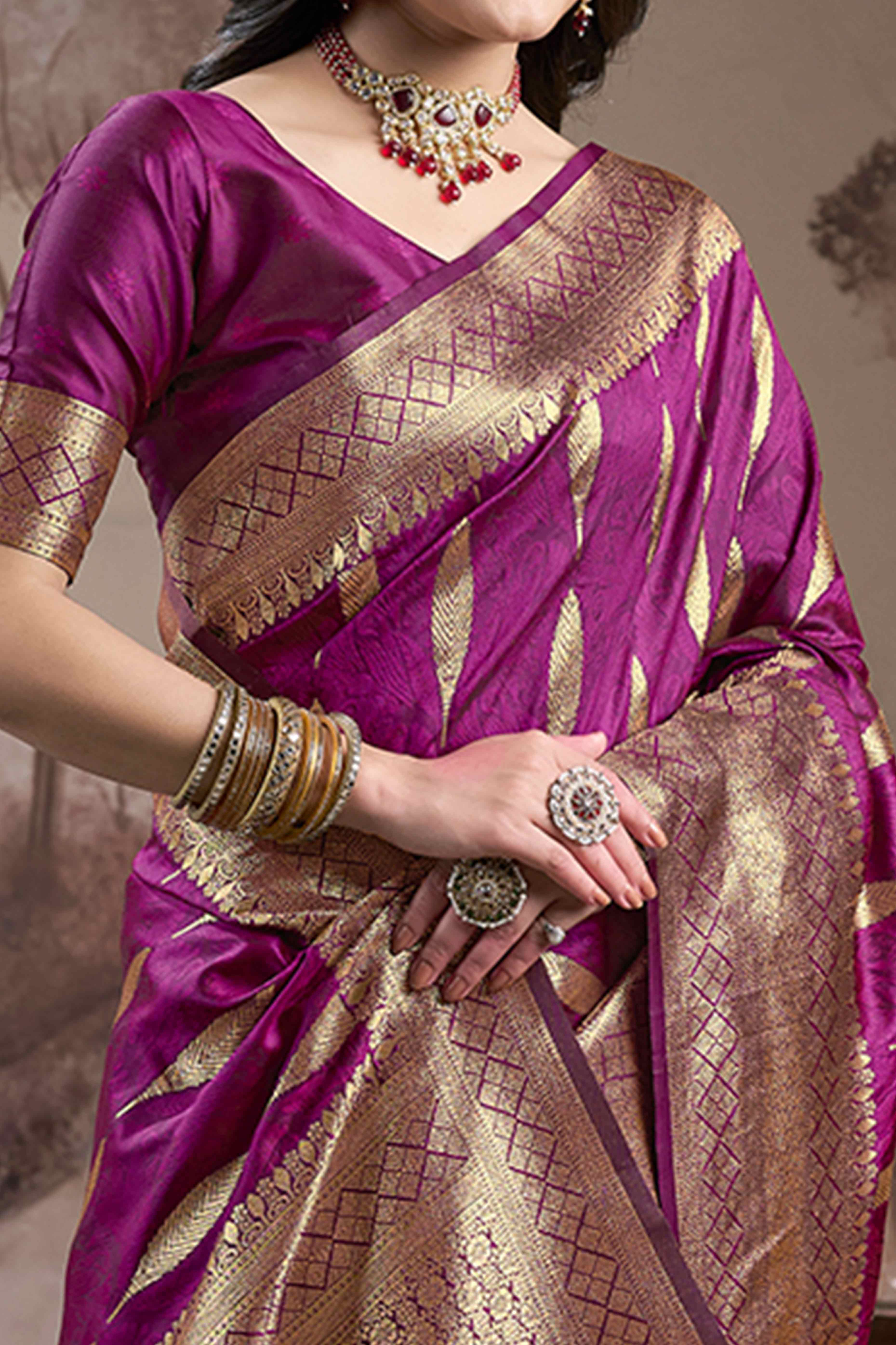 Purple Floral Woven Jacquard Silk Saree