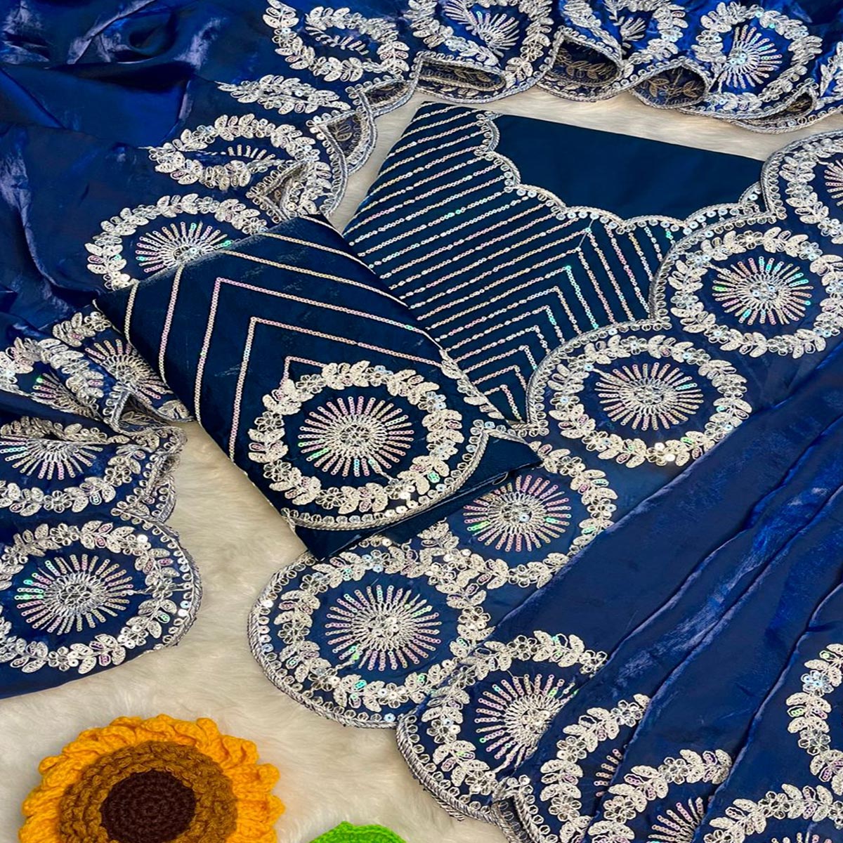 Designer Blue Fandy Satin Saree Featuring Intricate Sequins Embroidery for Elegant Styling