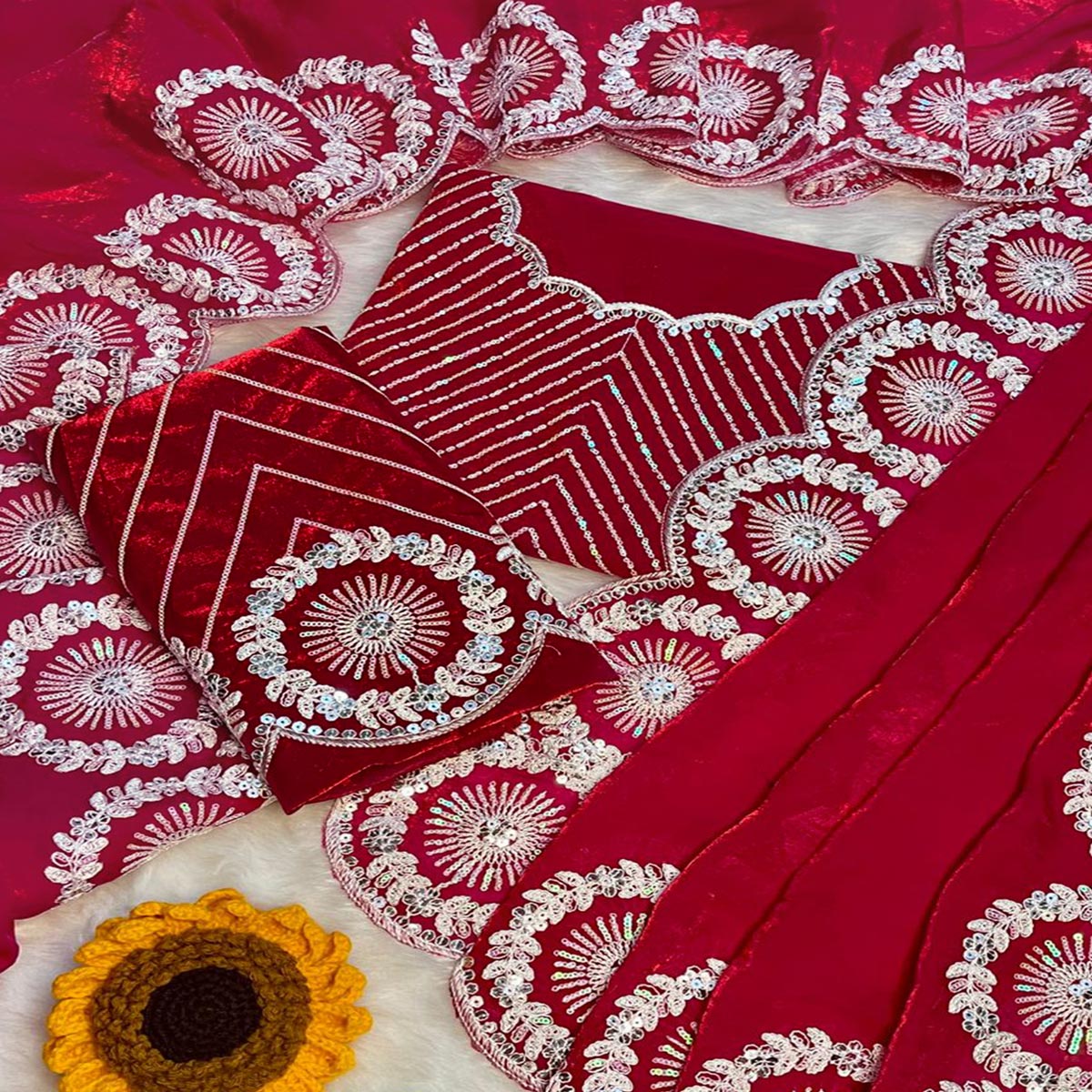 Designer Deep Pink Fandy Satin Saree Featuring Intricate Sequins Embroidery for Elegant Styling