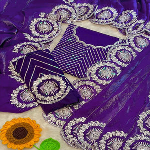 Designer Violet Fandy Satin Saree Featuring Intricate Sequins Embroidery for Elegant Styling