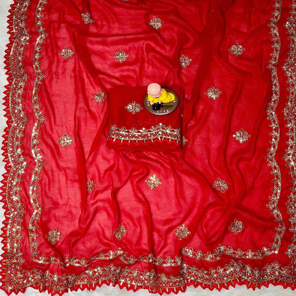 Red Georgette Saree with Intricate Sequins Embroidery for Special Events