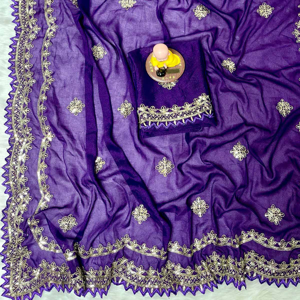 Violet Georgette Saree with Intricate Sequins Embroidery for Special Events