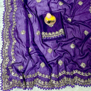 Violet Georgette Saree with Intricate Sequins Embroidery for Special Events