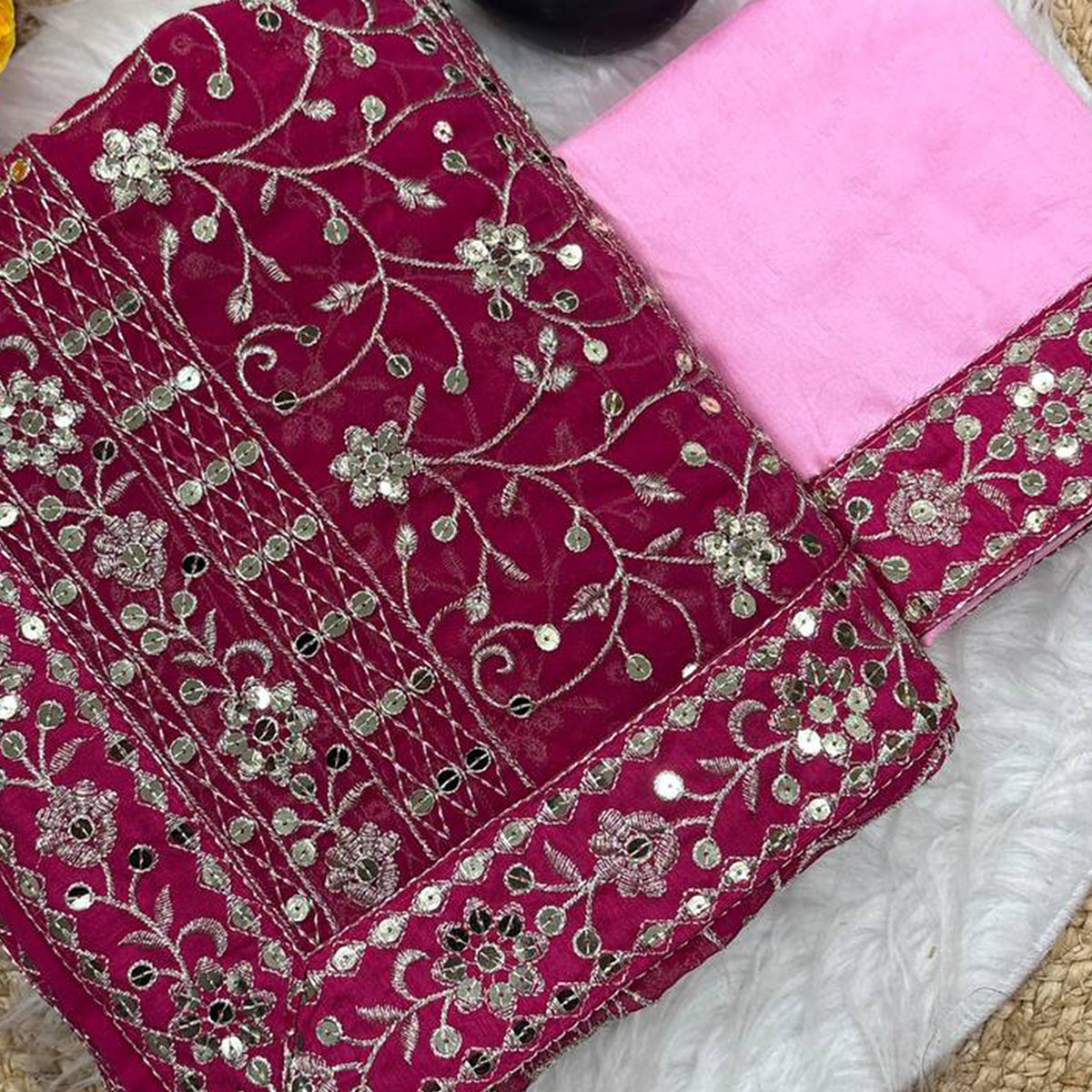Beautiful Pink Partywear Saree Crafted in Georgette with Sequins and Thread Work
