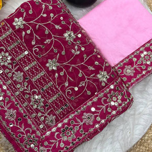 Beautiful Pink Partywear Saree Crafted in Georgette with Sequins and Thread Work