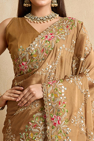 Brown Embroidered Art Silk Saree with Shimmering Sequin Highlights