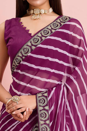 Elegant Purple Leheriya Printed Saree in Flowing Georgette