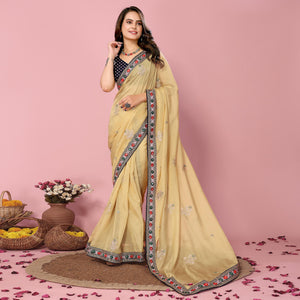 Yellow Floral Sequins Embroidered Organza Saree