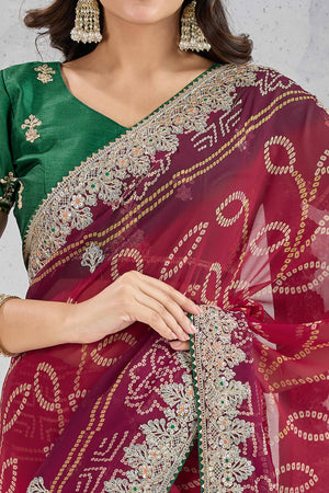 Traditional Bandhani Pink Georgette Saree with Fine Embroidery