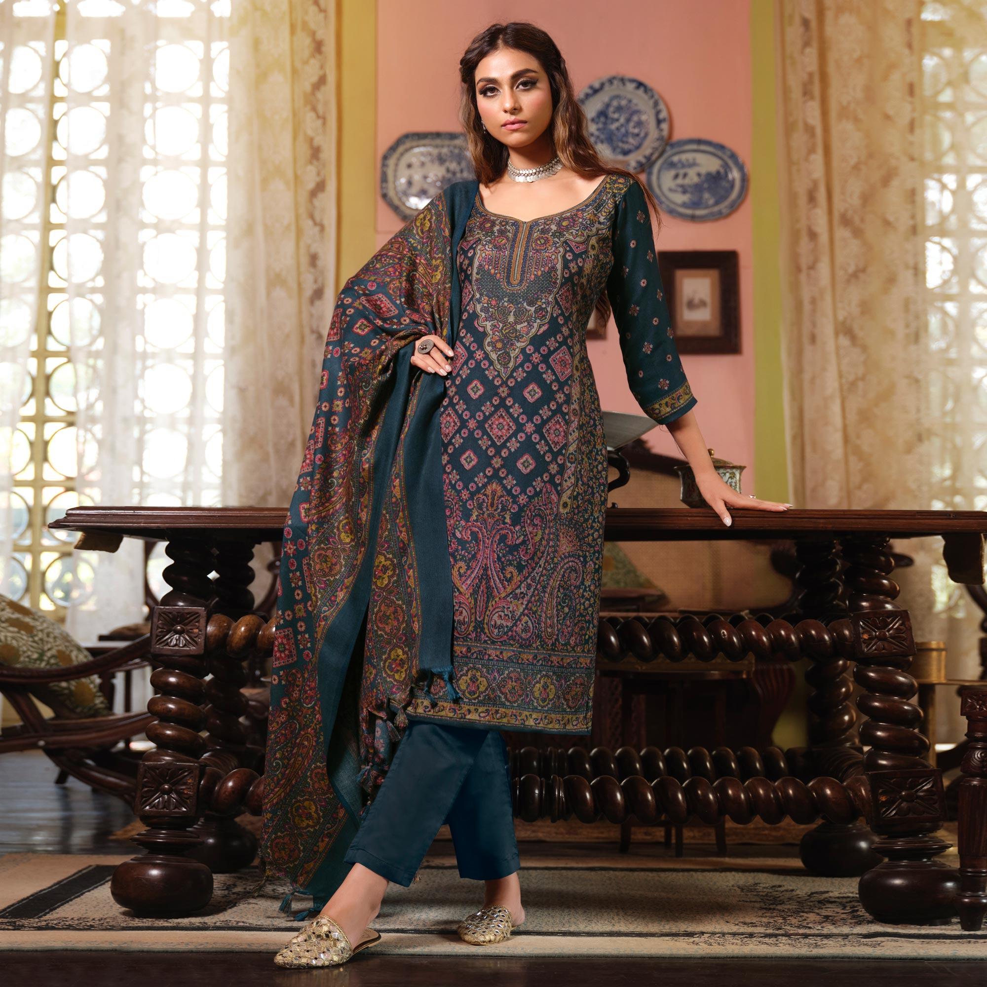 Morpich Digital Printed Pashmina Woolen Suit
