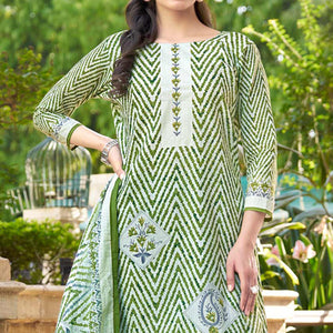Green Printed Pure Cotton Dress Material