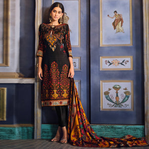 Black Digital Printed Pashmina Woolen Suit