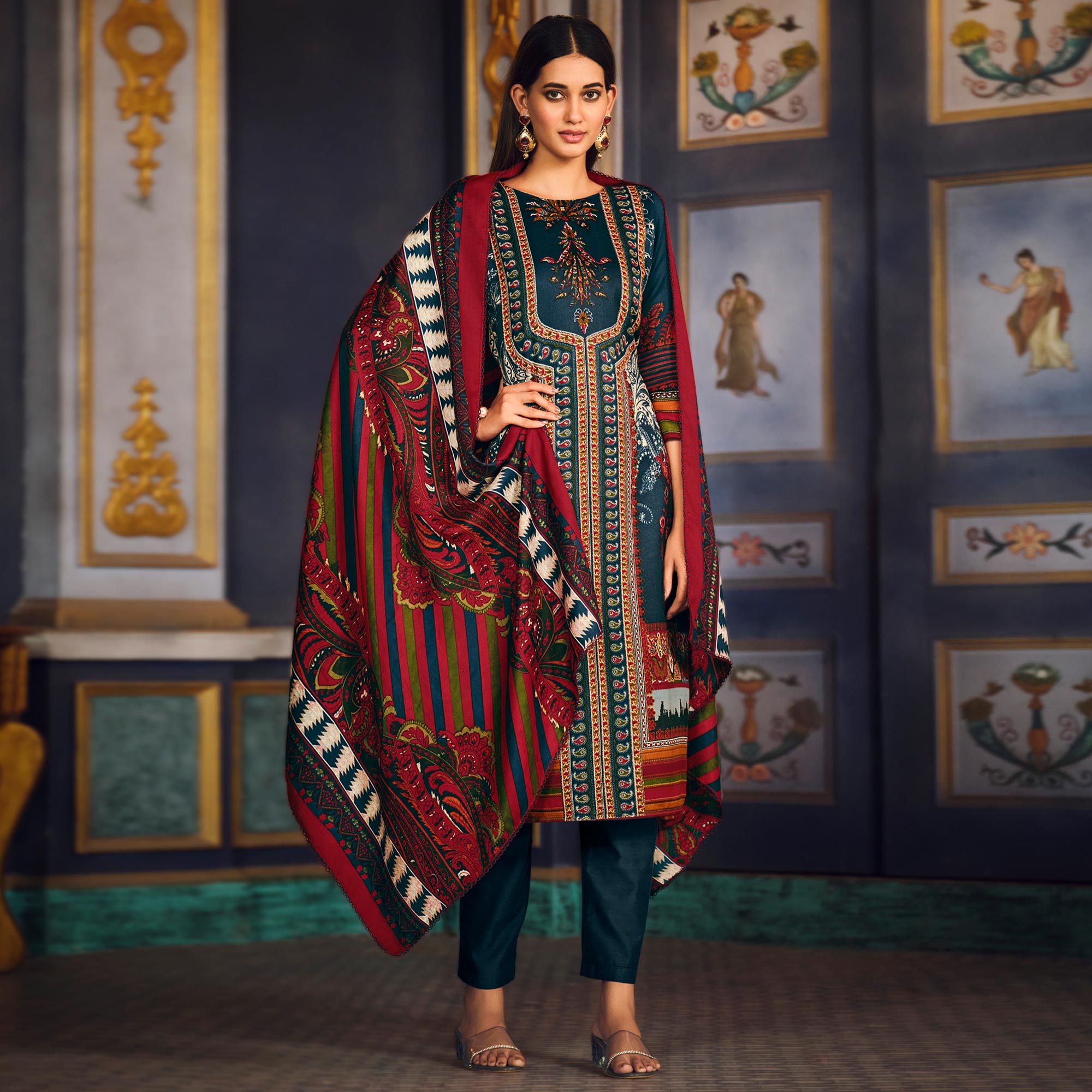 Morpich Digital Printed Pashmina Woolen Suit