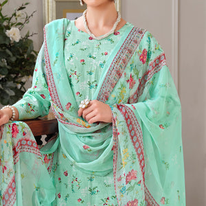 Sea Green Floral Digital Printed Pure Cotton Salwar Suit
