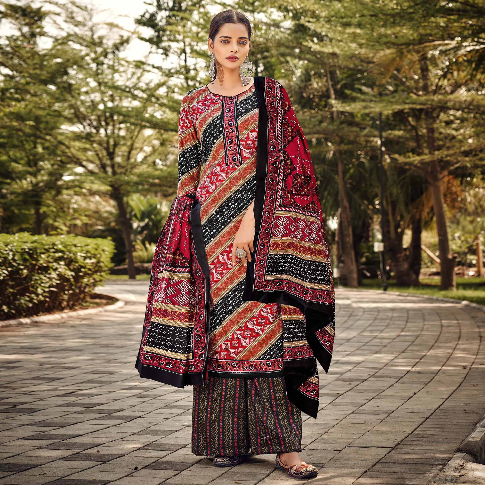 Multicolor Printed Pashmina Suit