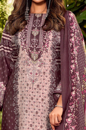 Elegant Mauve Floral Printed Pure Pashmina Dress Material for Winter Wear