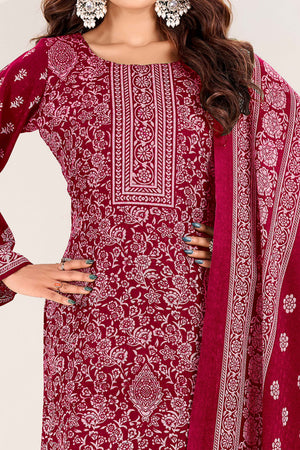 Maroon Floral Printed Pure Pashmina Soft & Warm Dress Material for Winter