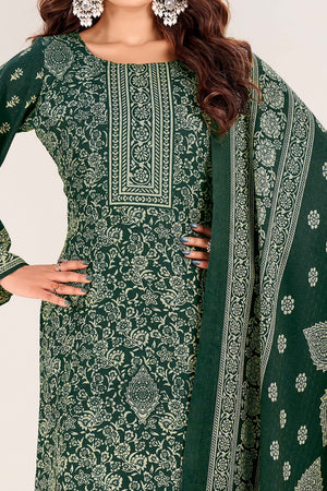Green Floral Printed Pure Pashmina Soft & Warm Dress Material for Winter