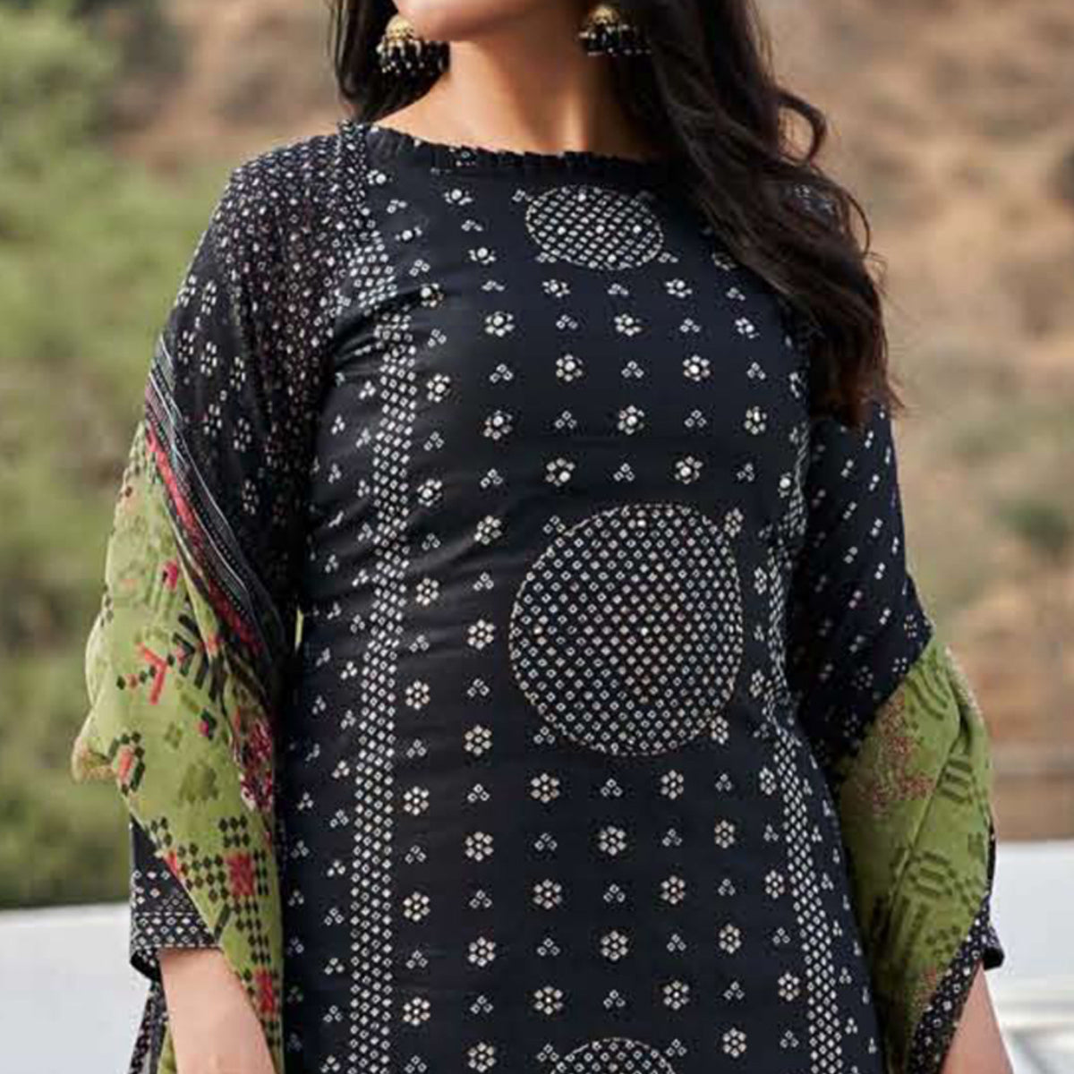 Black Printed Pure Cotton Suit