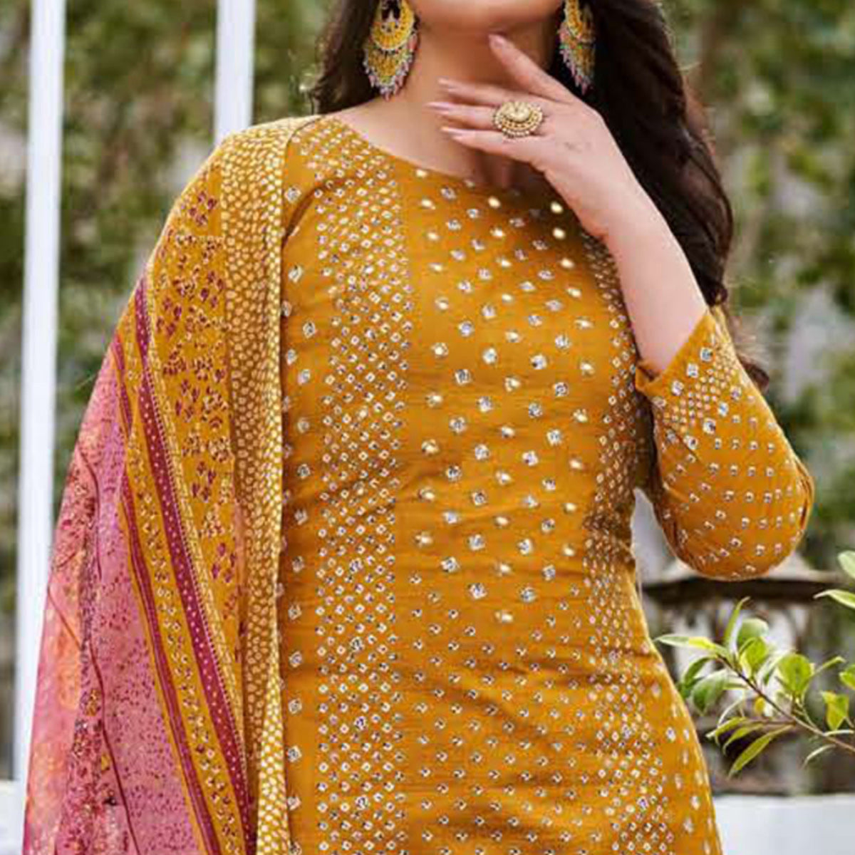 Mustard Printed Pure Cotton Suit