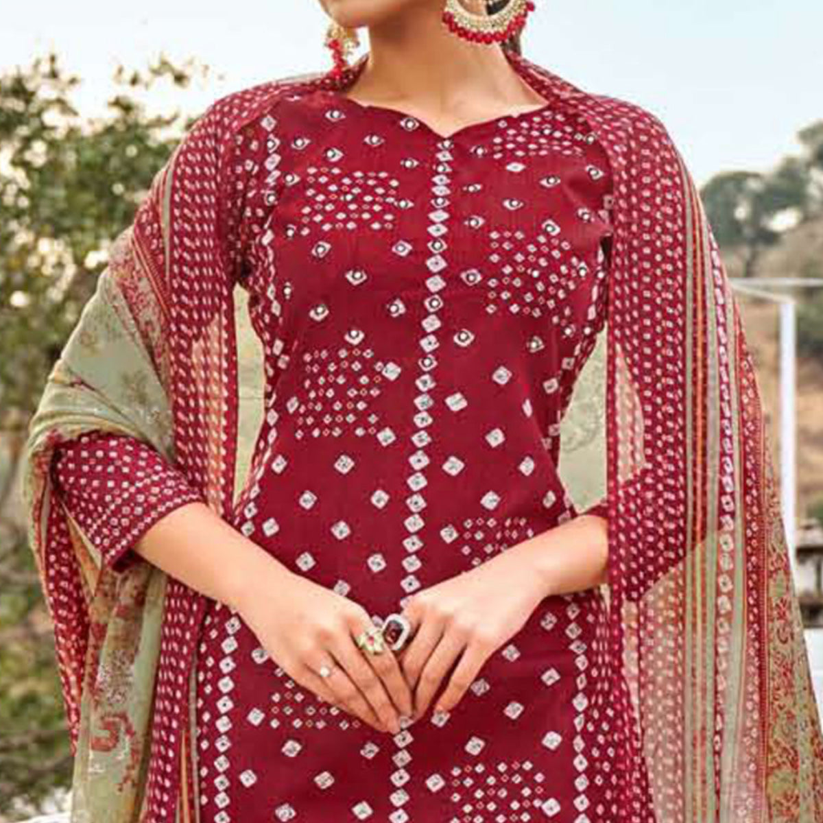 Maroon Printed Pure Cotton Suit