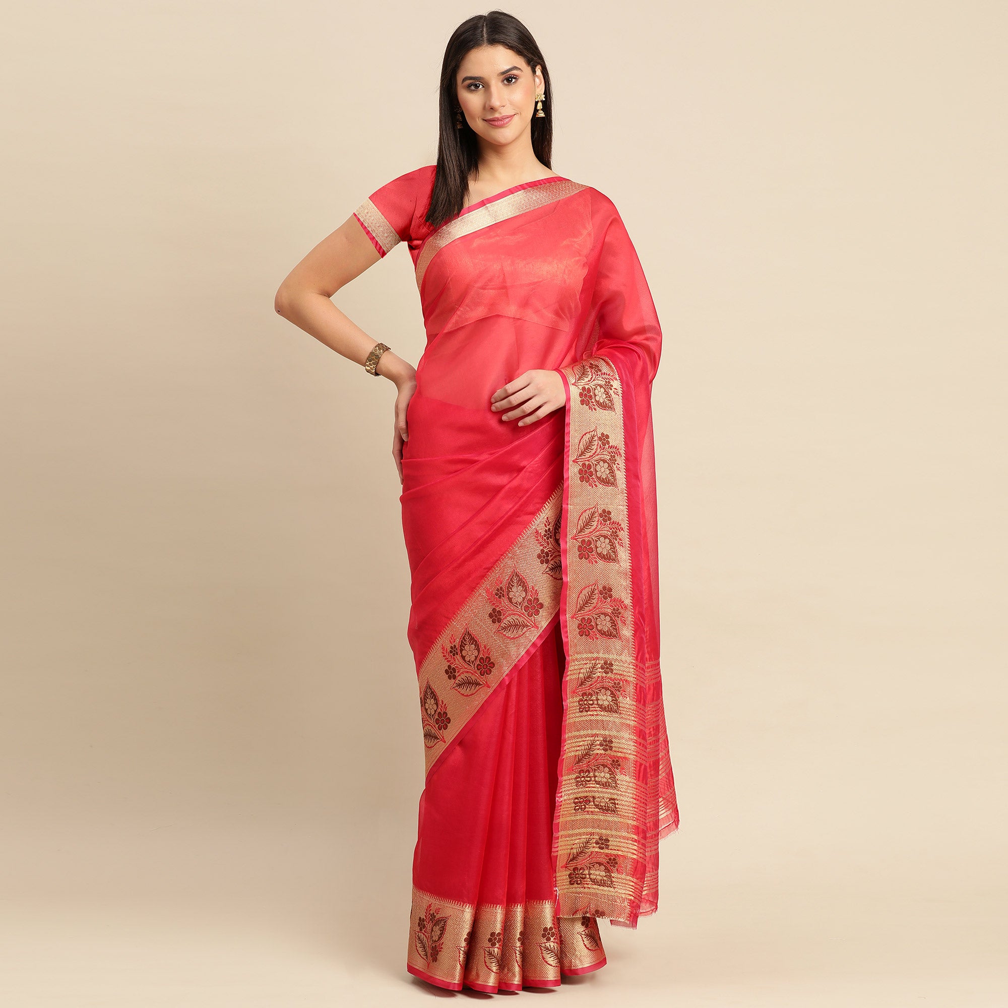 Red Woven Cotton Silk Saree