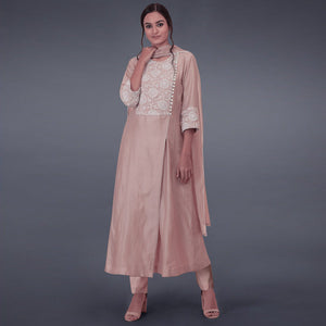 Pink Floral Embroidered Viscose Suit