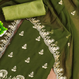 Green Georgette Dress Material with Sparkling Sequin Embroidery