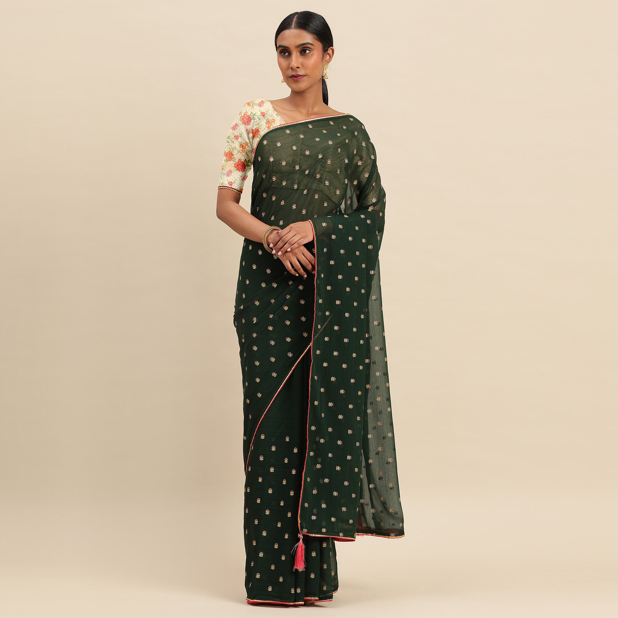 Green Embroidered Chiffon Saree